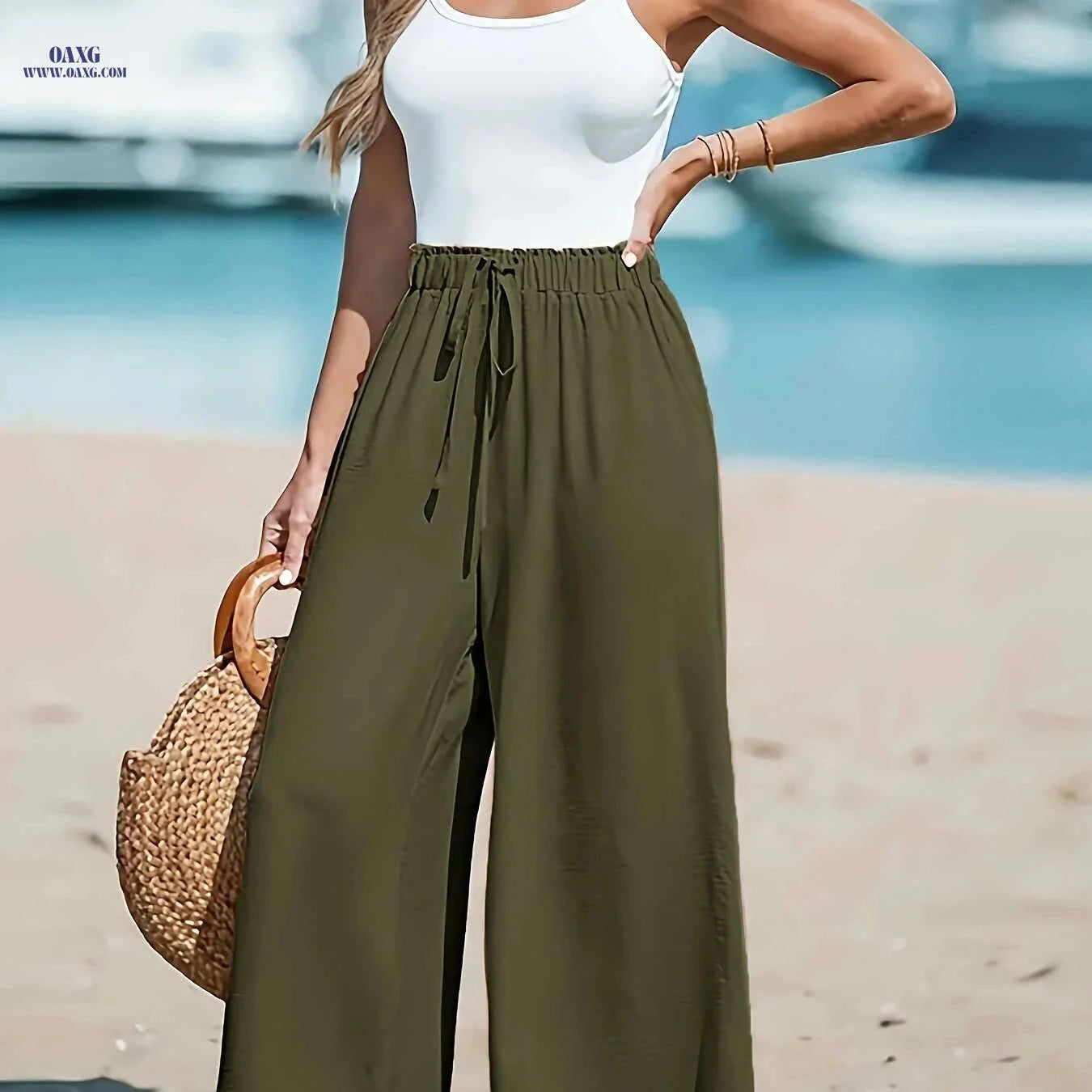 Women's High-Waist Wide-Leg Pants - Breathable Casual Trousers   OAXG 