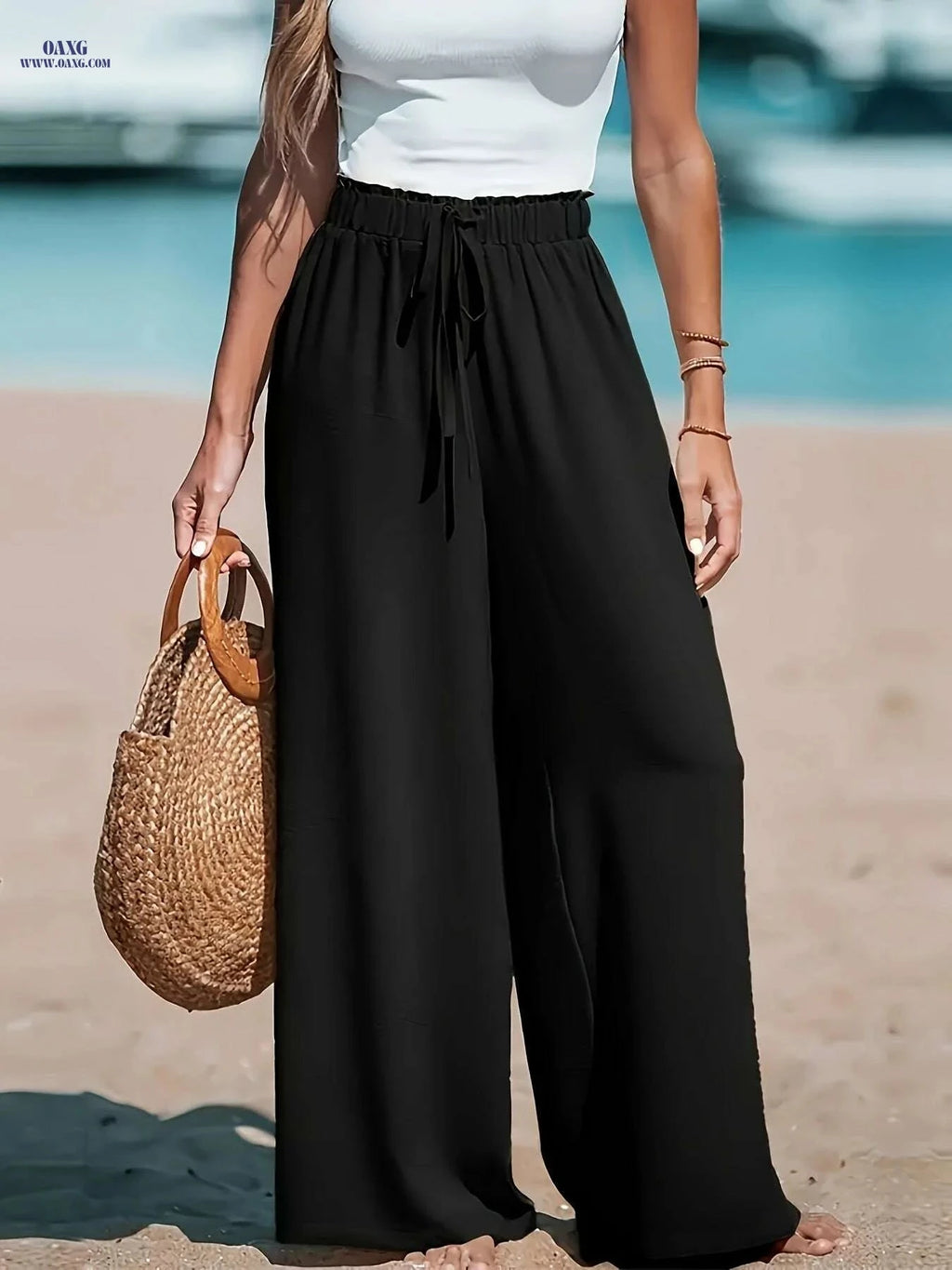 Women's High-Waist Wide-Leg Pants - Breathable Casual Trousers   OAXG 