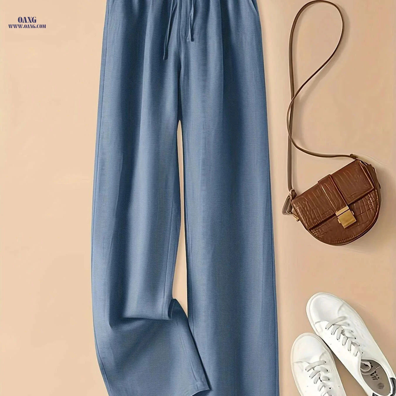 Women's High-Waist Wide Leg Viscose Pants - Casual Summer Style   OAXG 