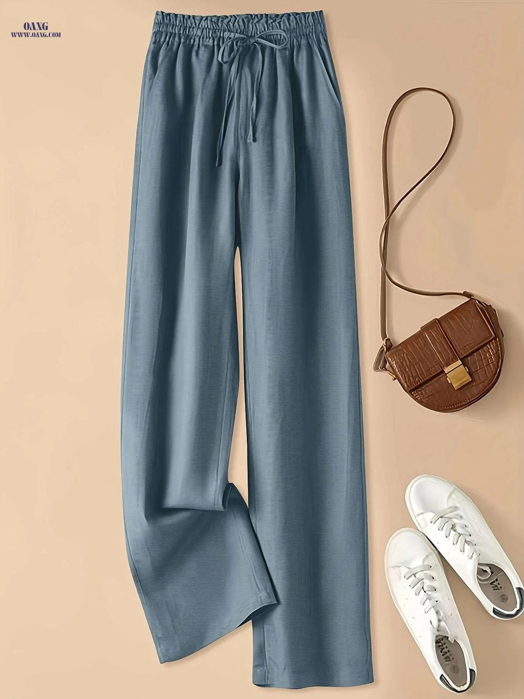Women's High-Waist Wide Leg Viscose Pants - Casual Summer Style   OAXG 