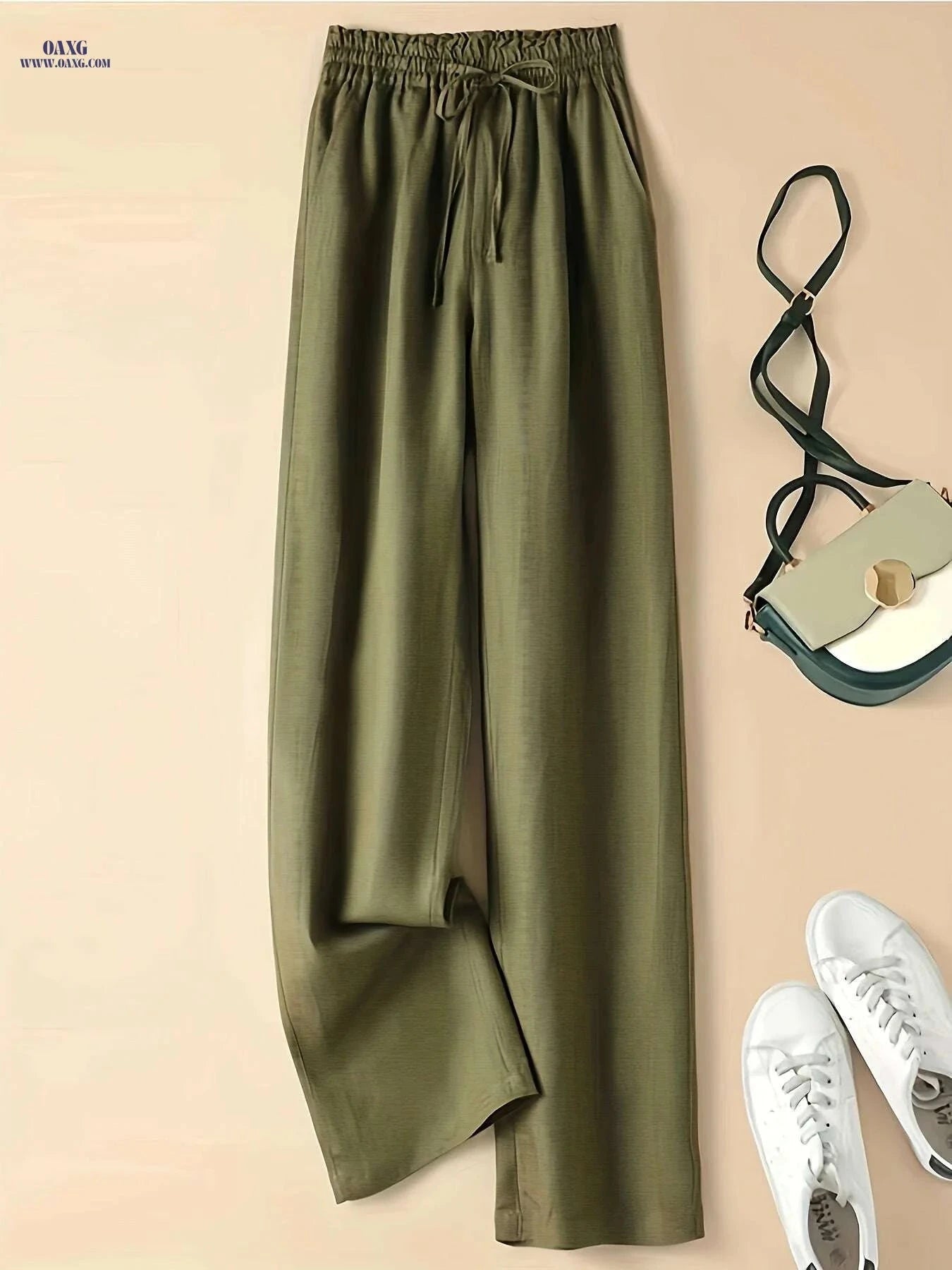 Women's High-Waist Wide Leg Viscose Pants - Casual Summer Style   OAXG 