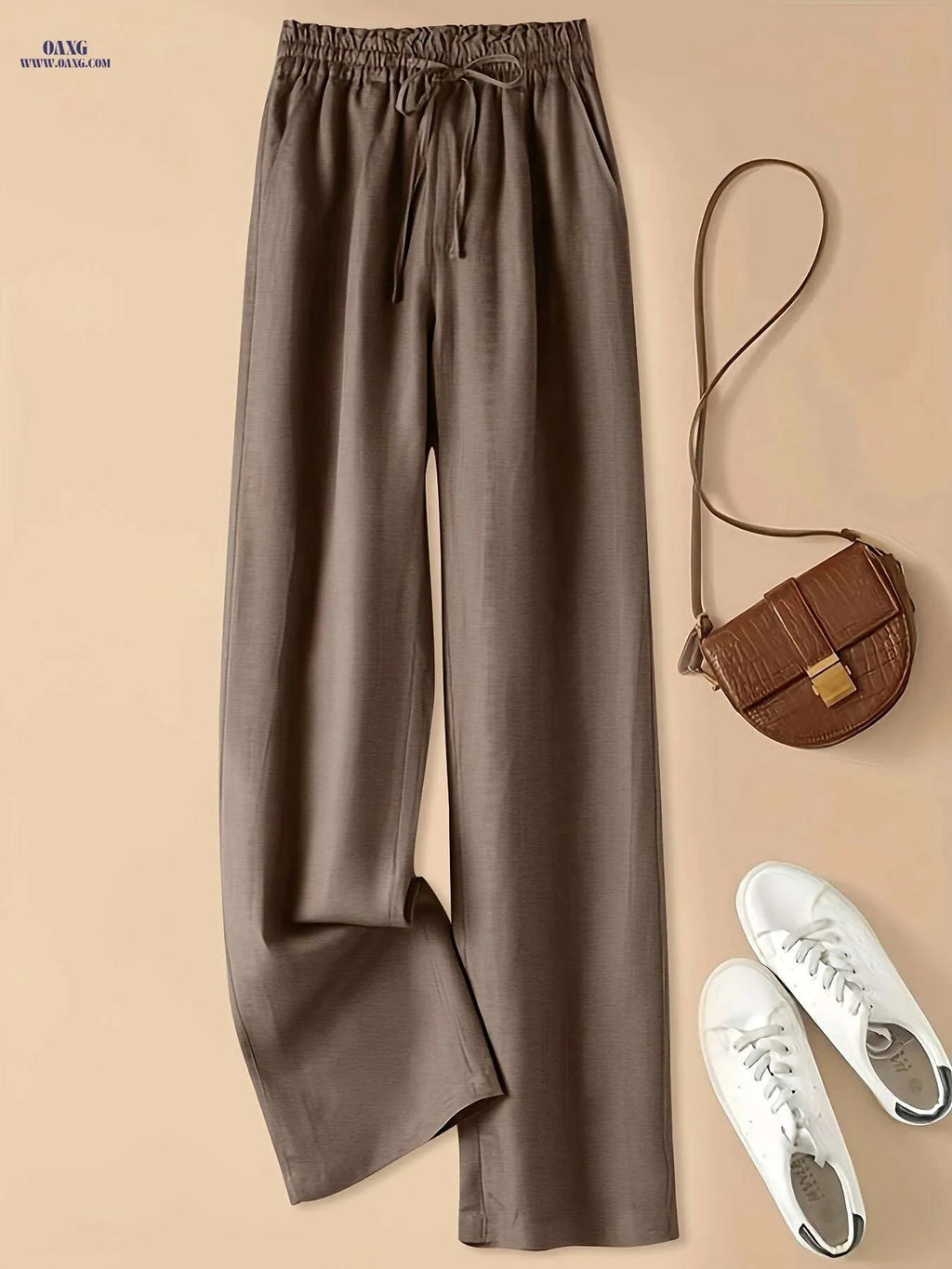 Women's High-Waist Wide Leg Viscose Pants - Casual Summer Style   OAXG 