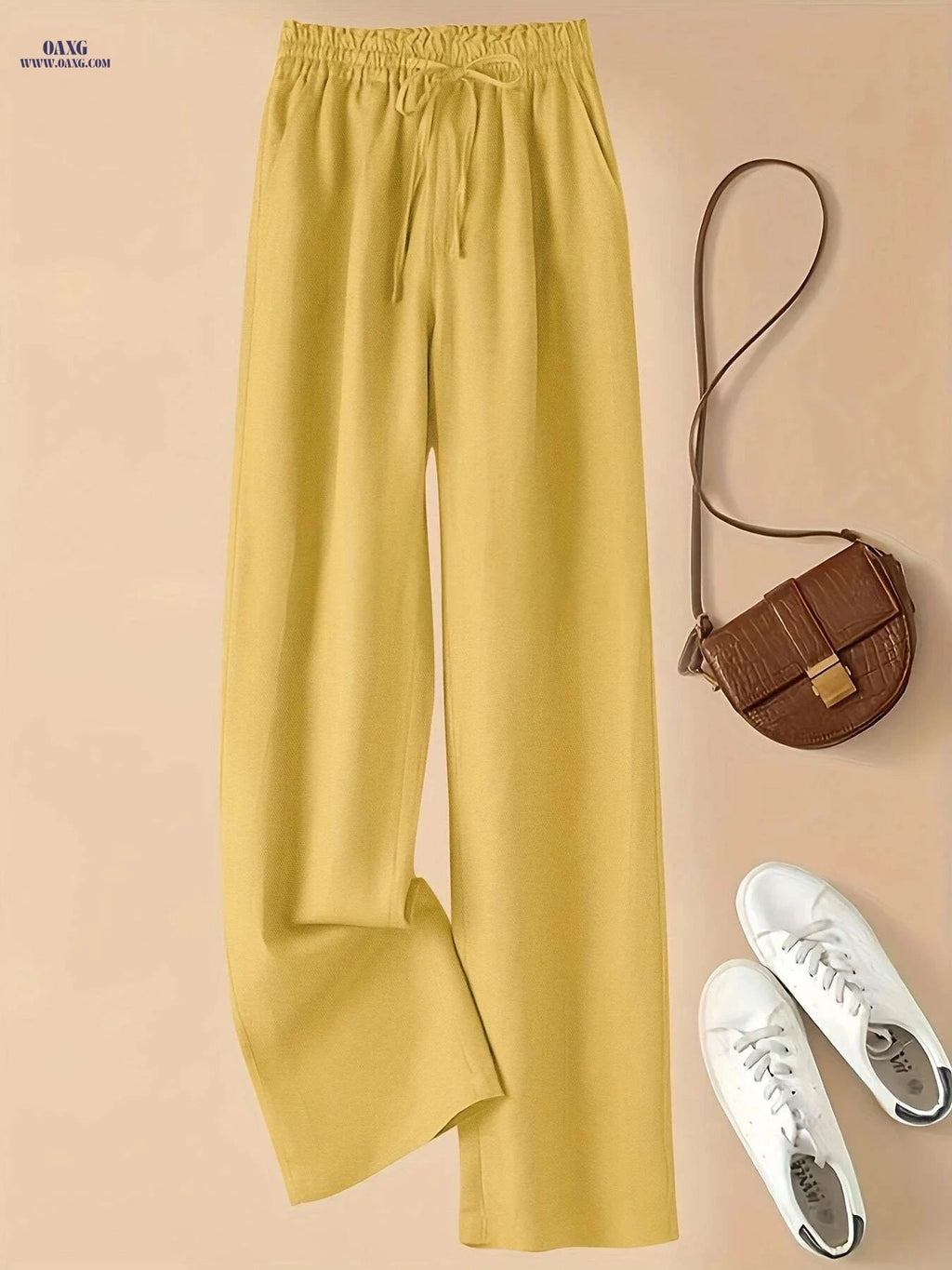 Women's High-Waist Wide Leg Viscose Pants - Casual Summer Style   OAXG Linen / XS