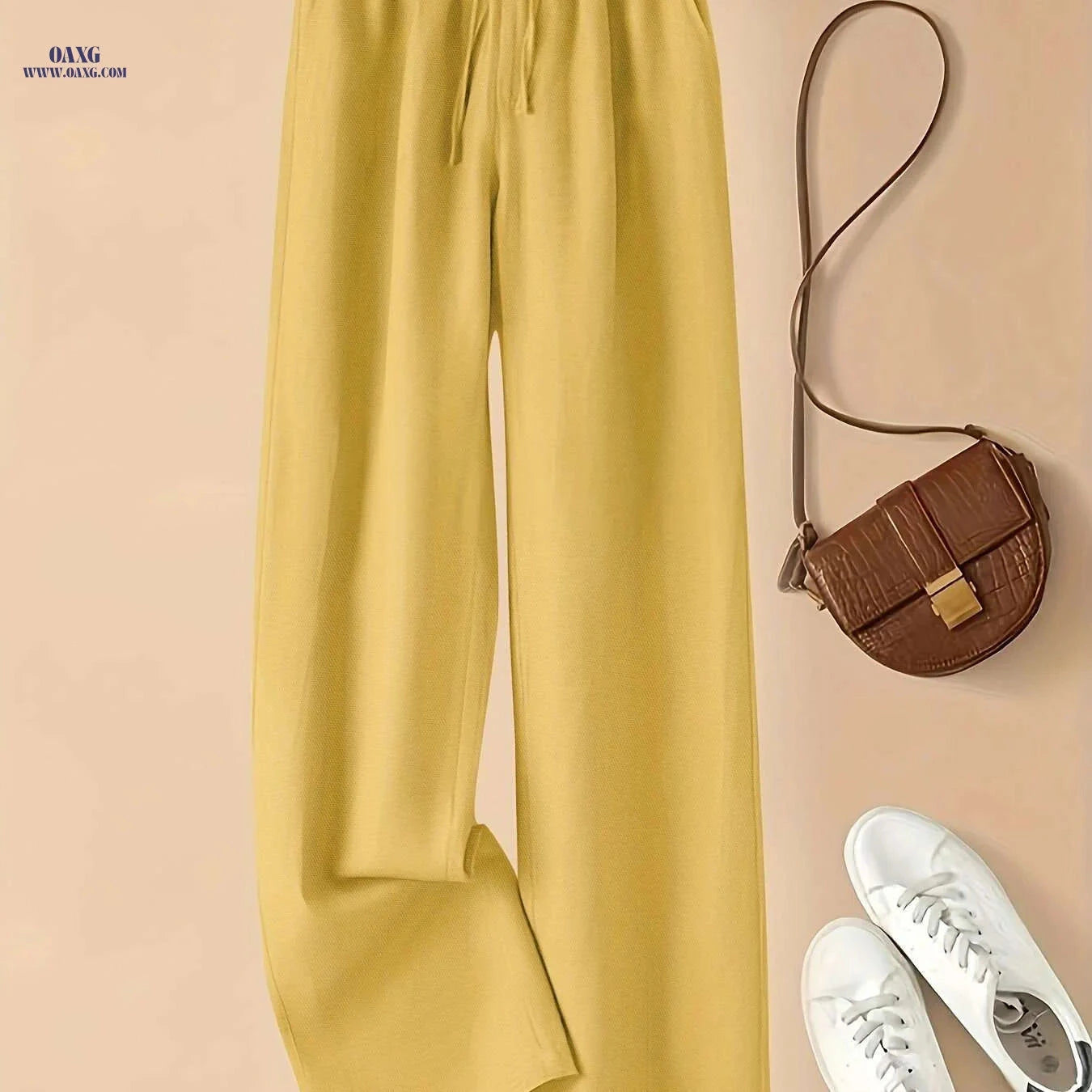 Women's High-Waist Wide Leg Viscose Pants - Casual Summer Style   OAXG 