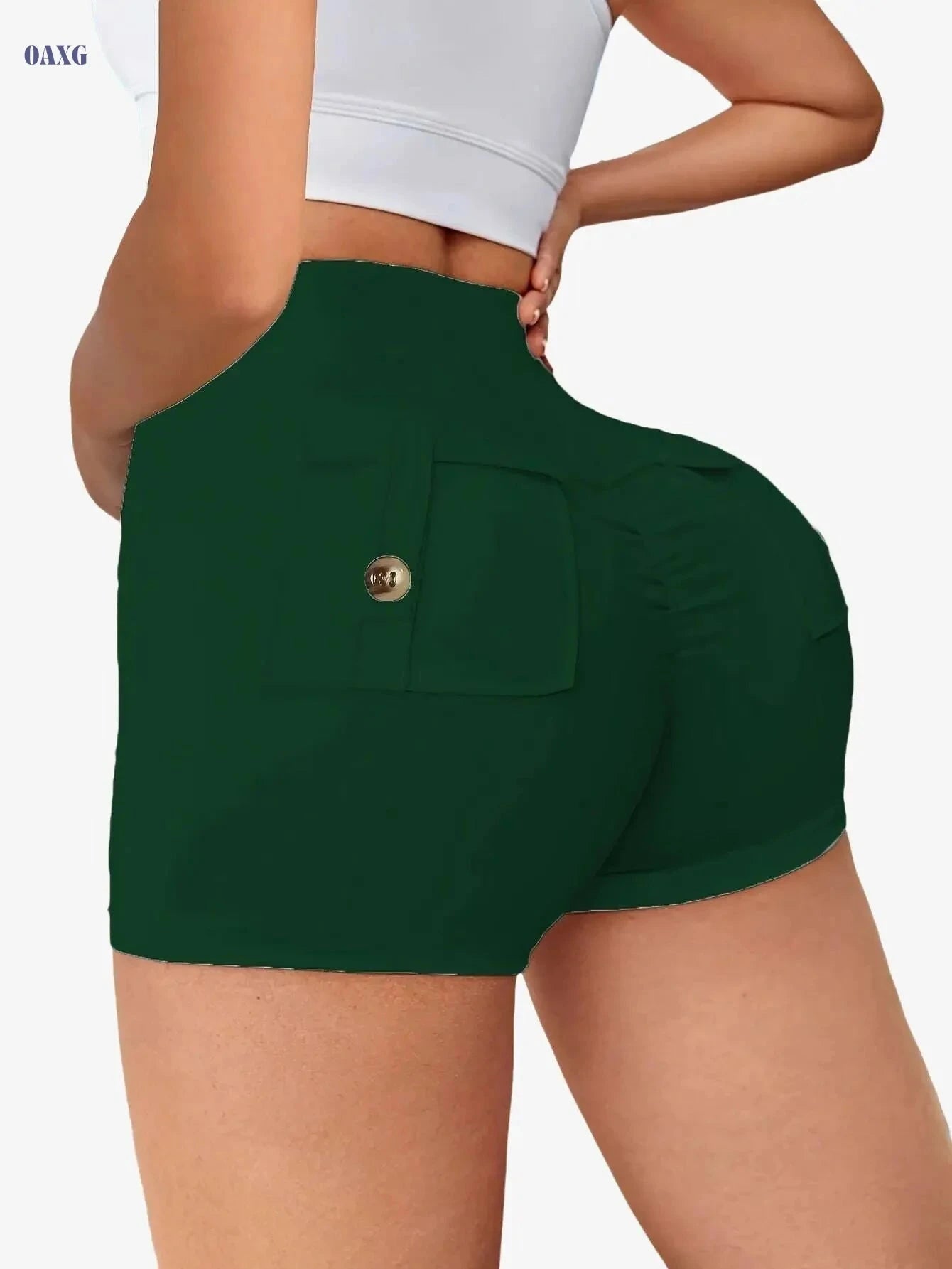 Women's High-Waist Yoga Shorts with Pockets - Stretchy & Anti-See-Through   OAXG Black / S
