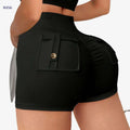 Women's High-Waist Yoga Shorts with Pockets - Stretchy & Anti-See-Through   OAXG Black / S