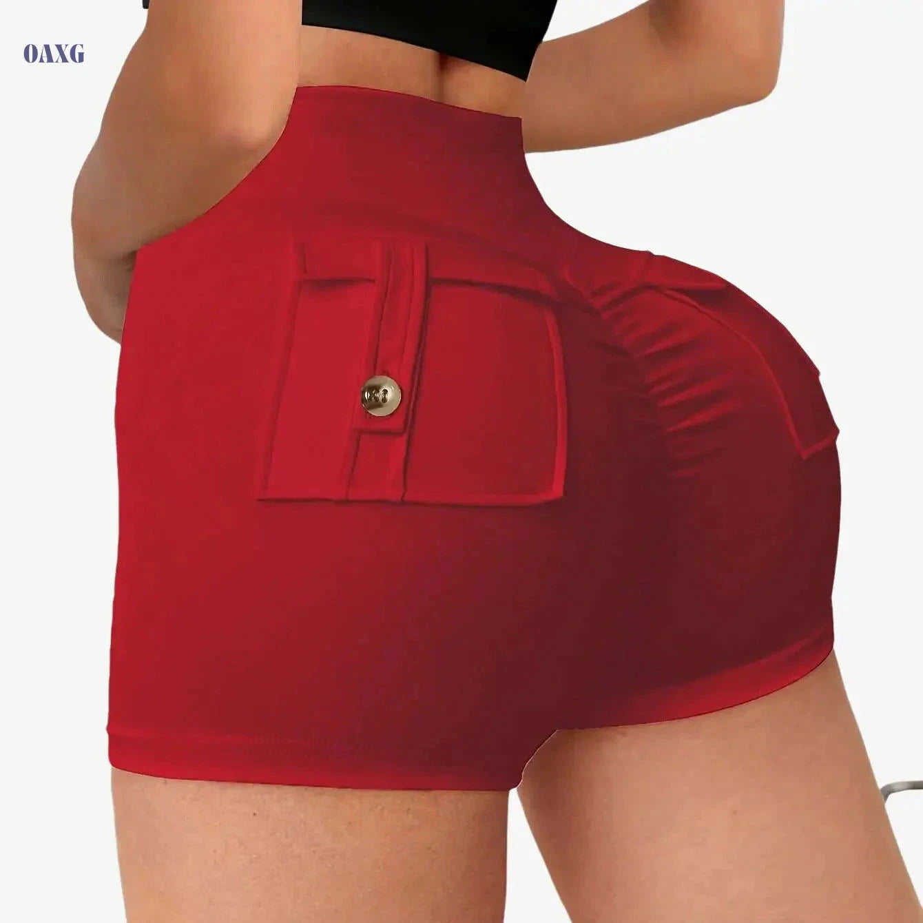 Women's High-Waist Yoga Shorts with Pockets - Stretchy & Anti-See-Through   OAXG Black / S