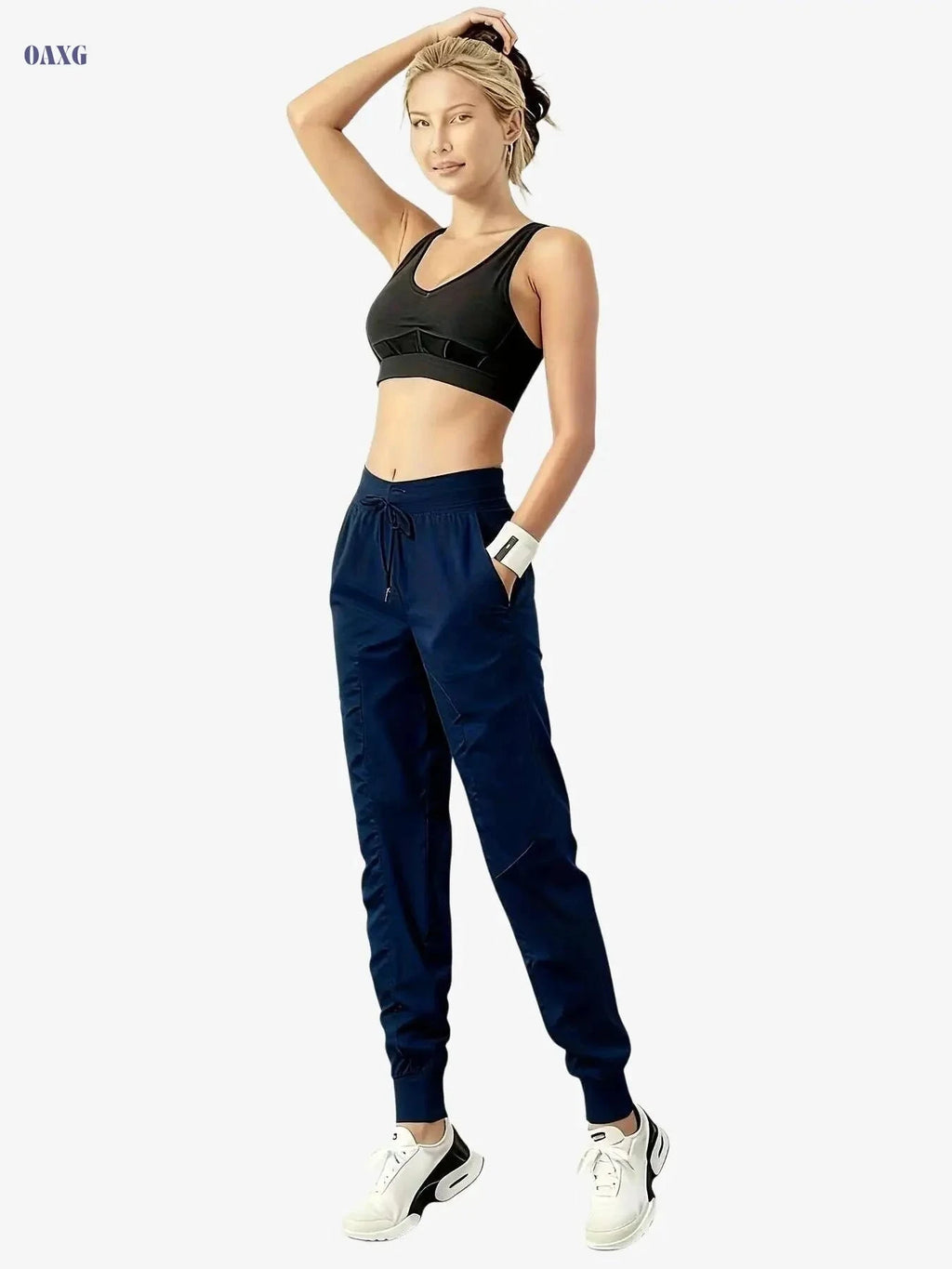 Women's High-Waisted Athletic Joggers - Comfortable Fit, Drawstring Waist   OAXG 
