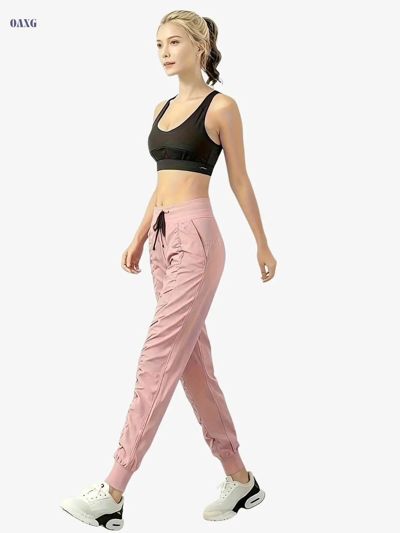Women's High-Waisted Athletic Joggers - Comfortable Fit, Drawstring Waist   OAXG Black / S