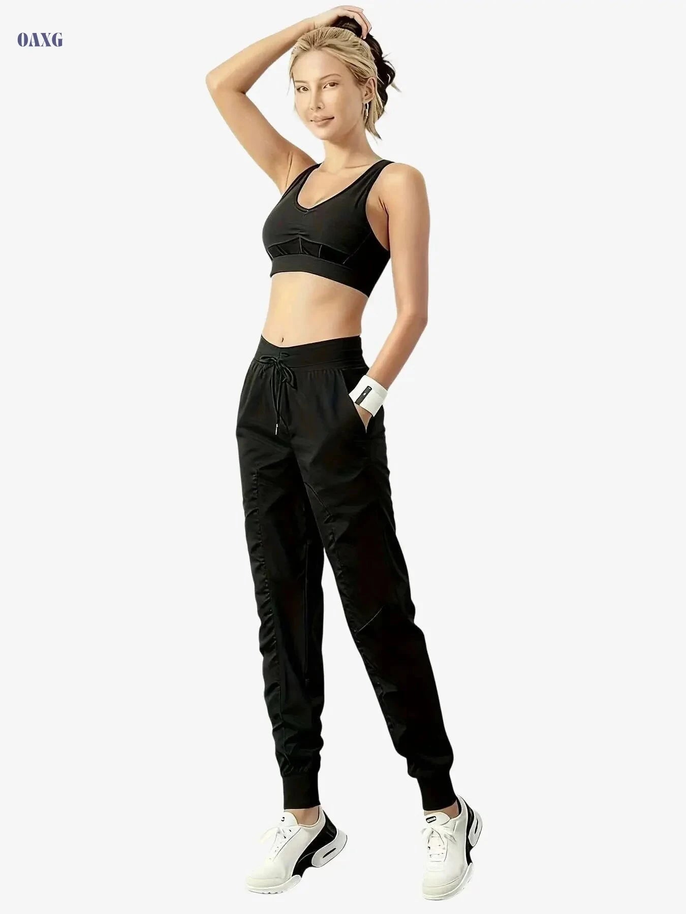Women's High-Waisted Athletic Joggers - Comfortable Fit, Drawstring Waist   OAXG Black / S