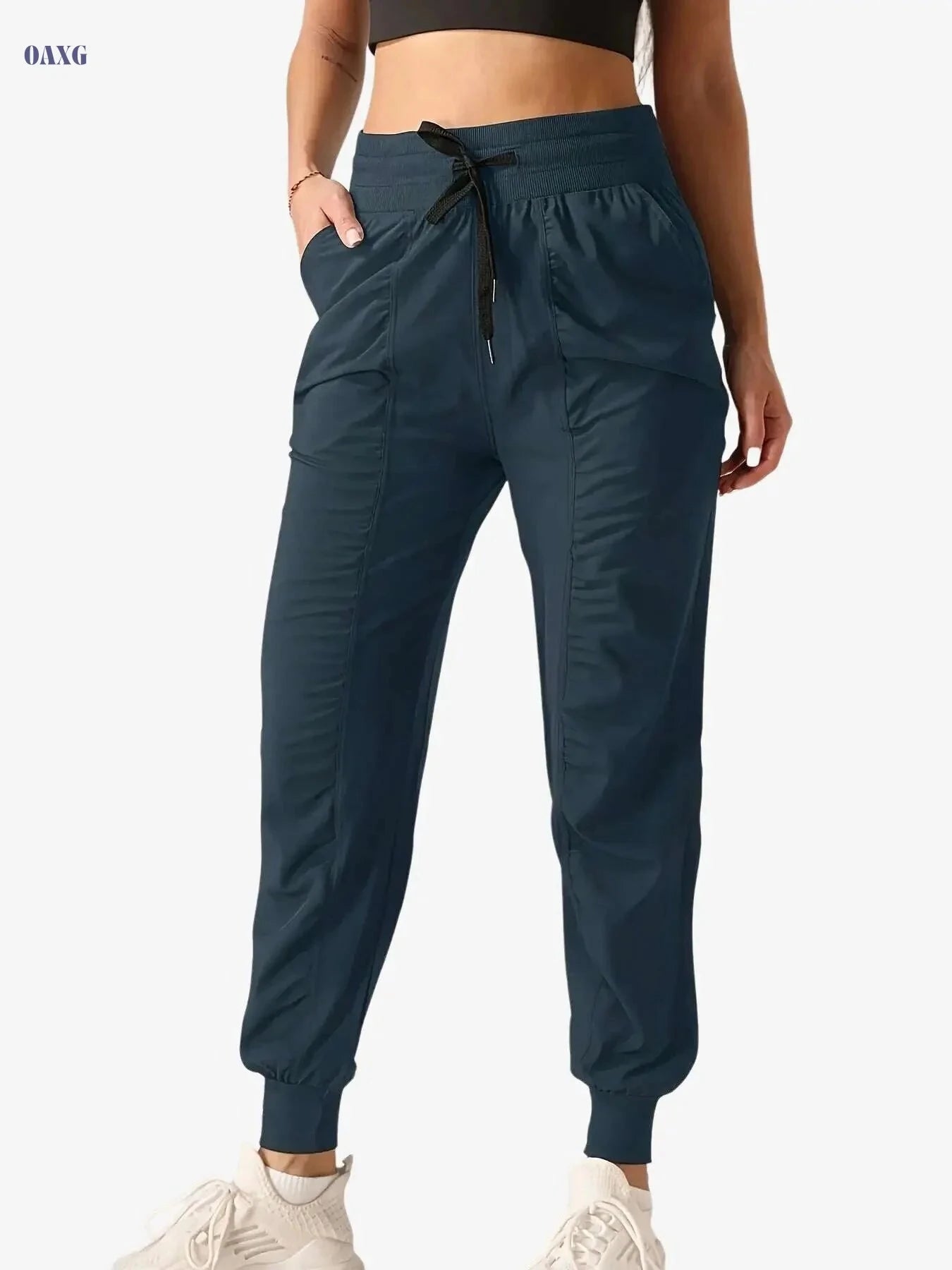 Women's High-Waisted Athletic Joggers - Comfortable Fit, Drawstring Waist   OAXG 