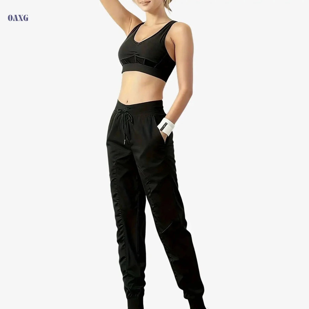 Women's High-Waisted Athletic Joggers - Comfortable Fit, Drawstring Waist   OAXG 