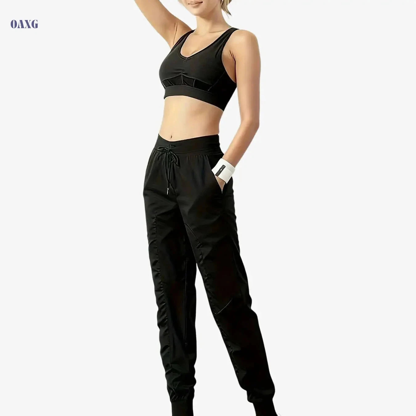 Women's High-Waisted Athletic Joggers - Comfortable Fit, Drawstring Waist   OAXG 