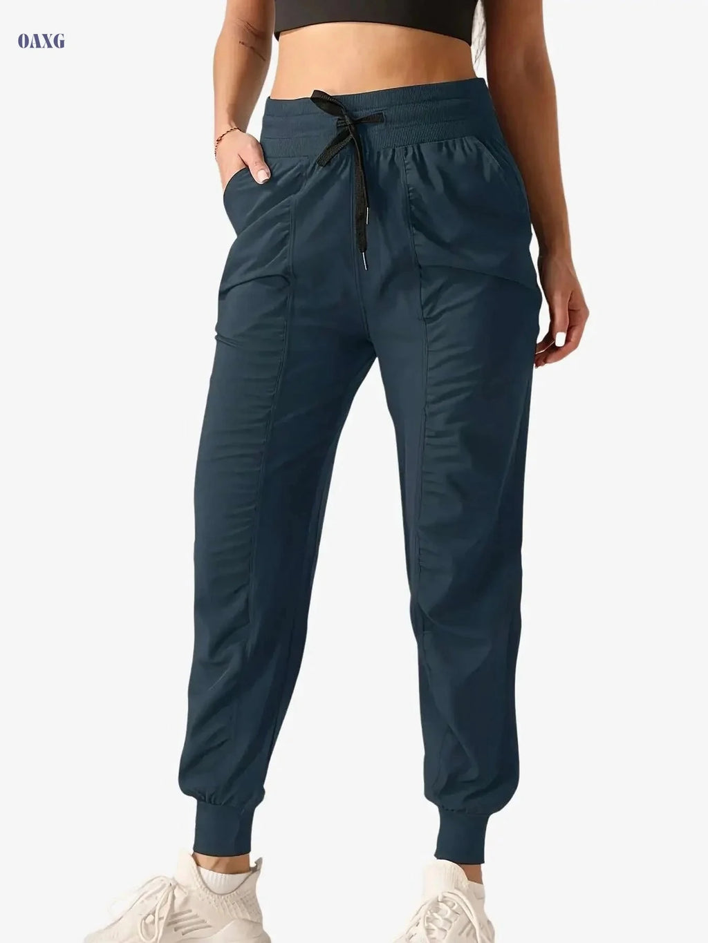 Women's High-Waisted Athletic Joggers - Comfortable Fit, Drawstring Waist   OAXG 