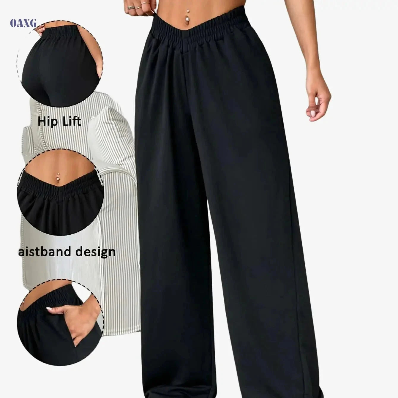 Women's High-Waisted Athletic Joggers with Pockets - Light Beige Fit   OAXG 