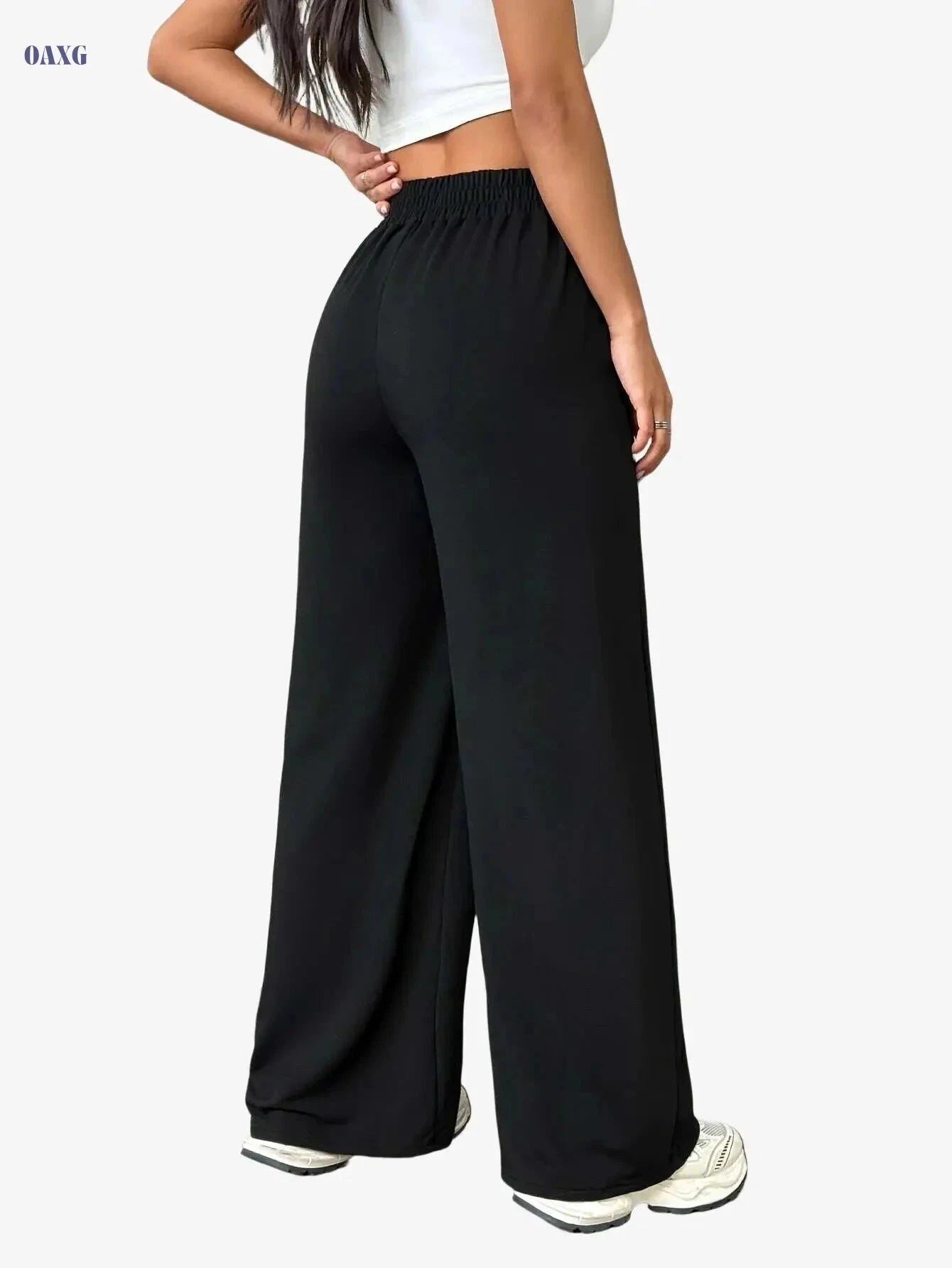 Women's High-Waisted Athletic Joggers with Pockets - Light Beige Fit   OAXG Black / S