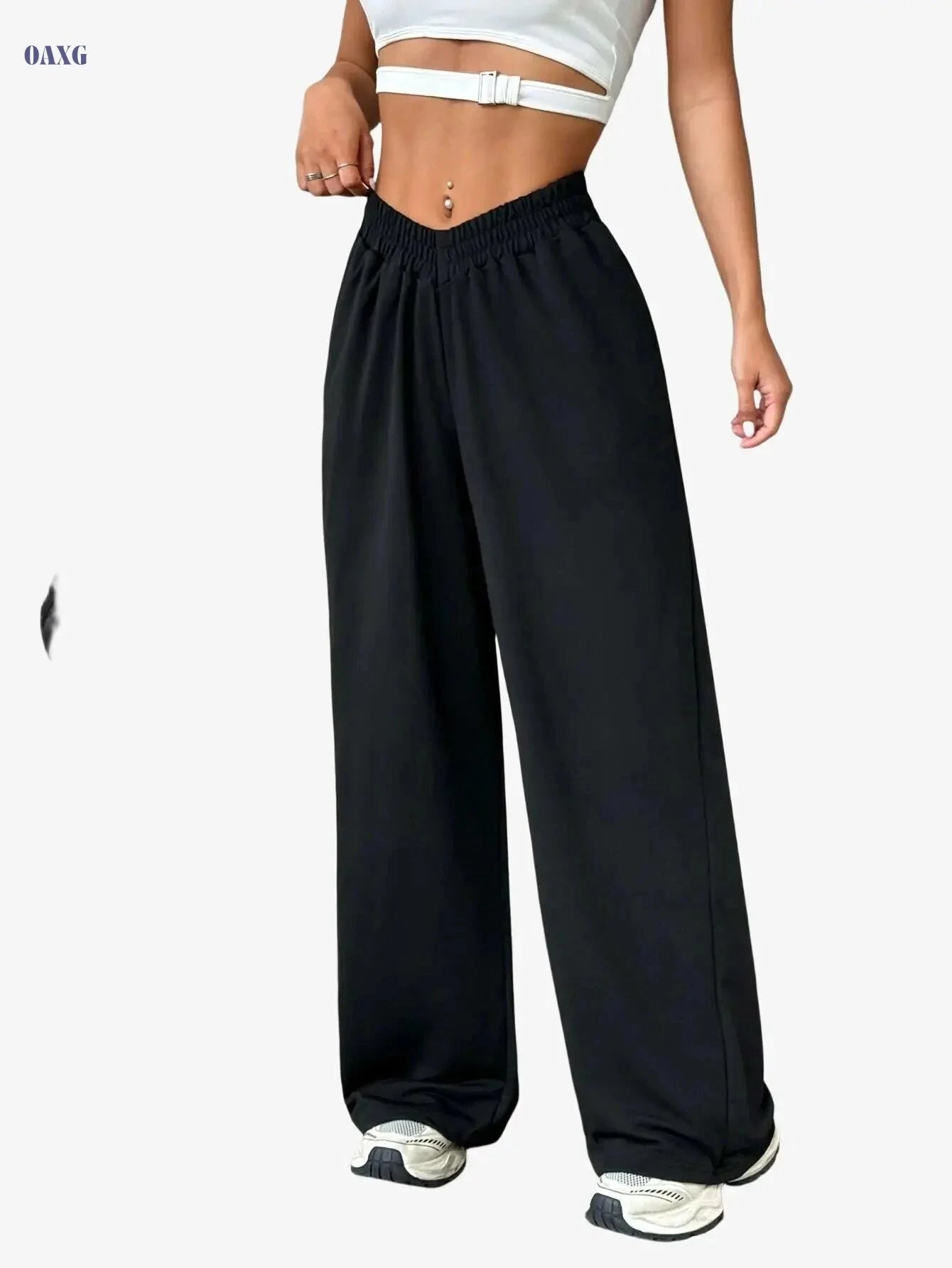 Women's High-Waisted Athletic Joggers with Pockets - Light Beige Fit   OAXG Black / S