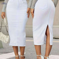 Women's High-Waisted Bodycon Skirt - Stretchy, Non-See-Through Fabric   OAXG White / XS