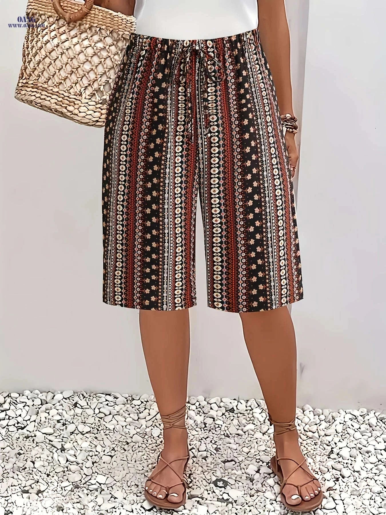 Women's High-Waisted Bohemian Floral Beach Shorts - Casual Summer Style   OAXG 