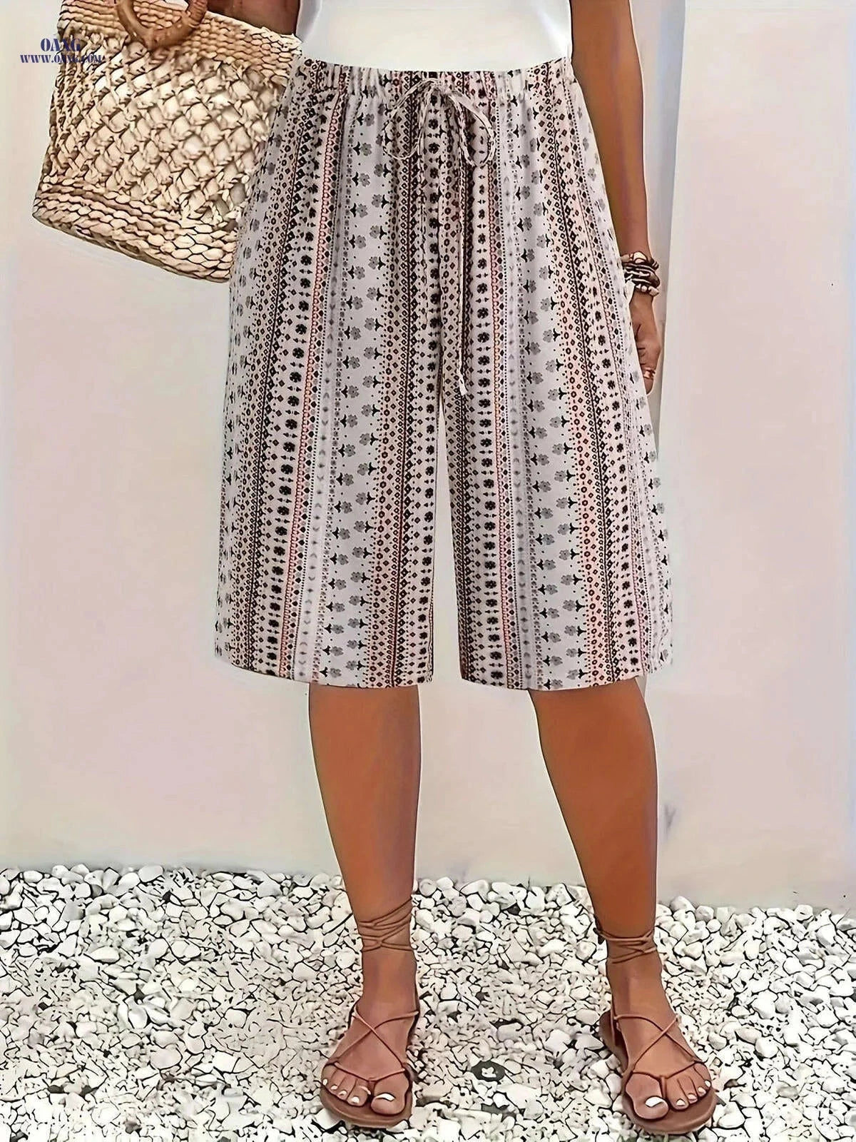Women's High-Waisted Bohemian Floral Beach Shorts - Casual Summer Style   OAXG 