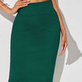 Women's High-Waisted Dark Green Pencil Skirt - Elastic Comfort Fit   OAXG 