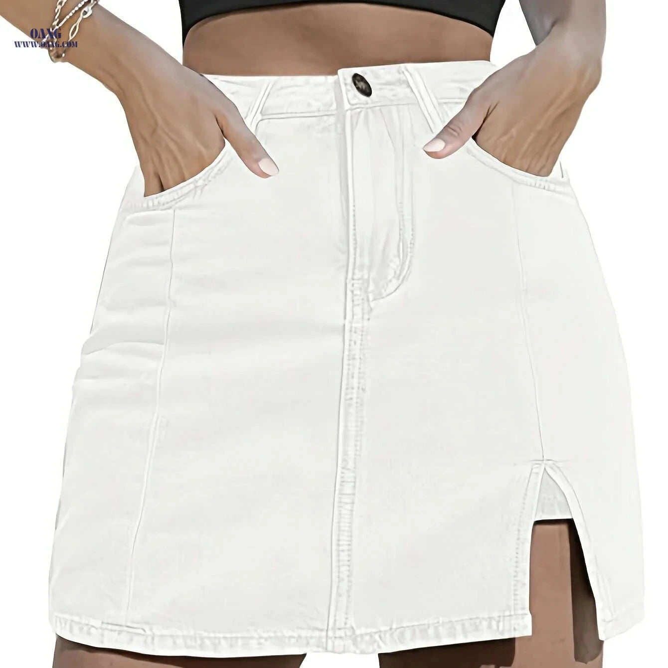 Women's High-Waisted Denim Mini Skirt - Lightweight Summer Style   OAXG 