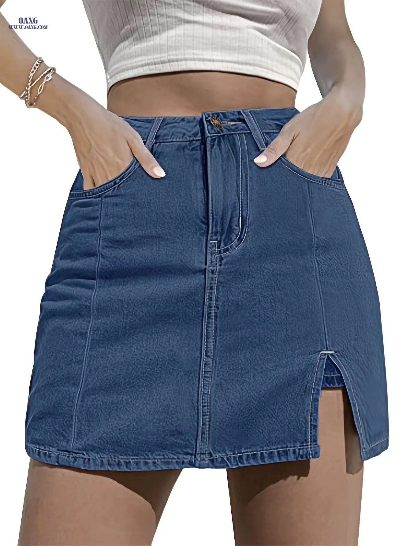 Women's High-Waisted Denim Mini Skirt - Lightweight Summer Style   OAXG 