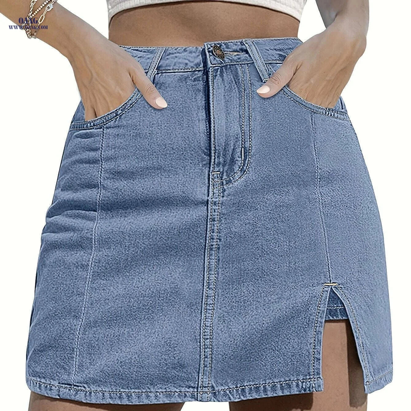 Women's High-Waisted Denim Mini Skirt - Lightweight Summer Style   OAXG 