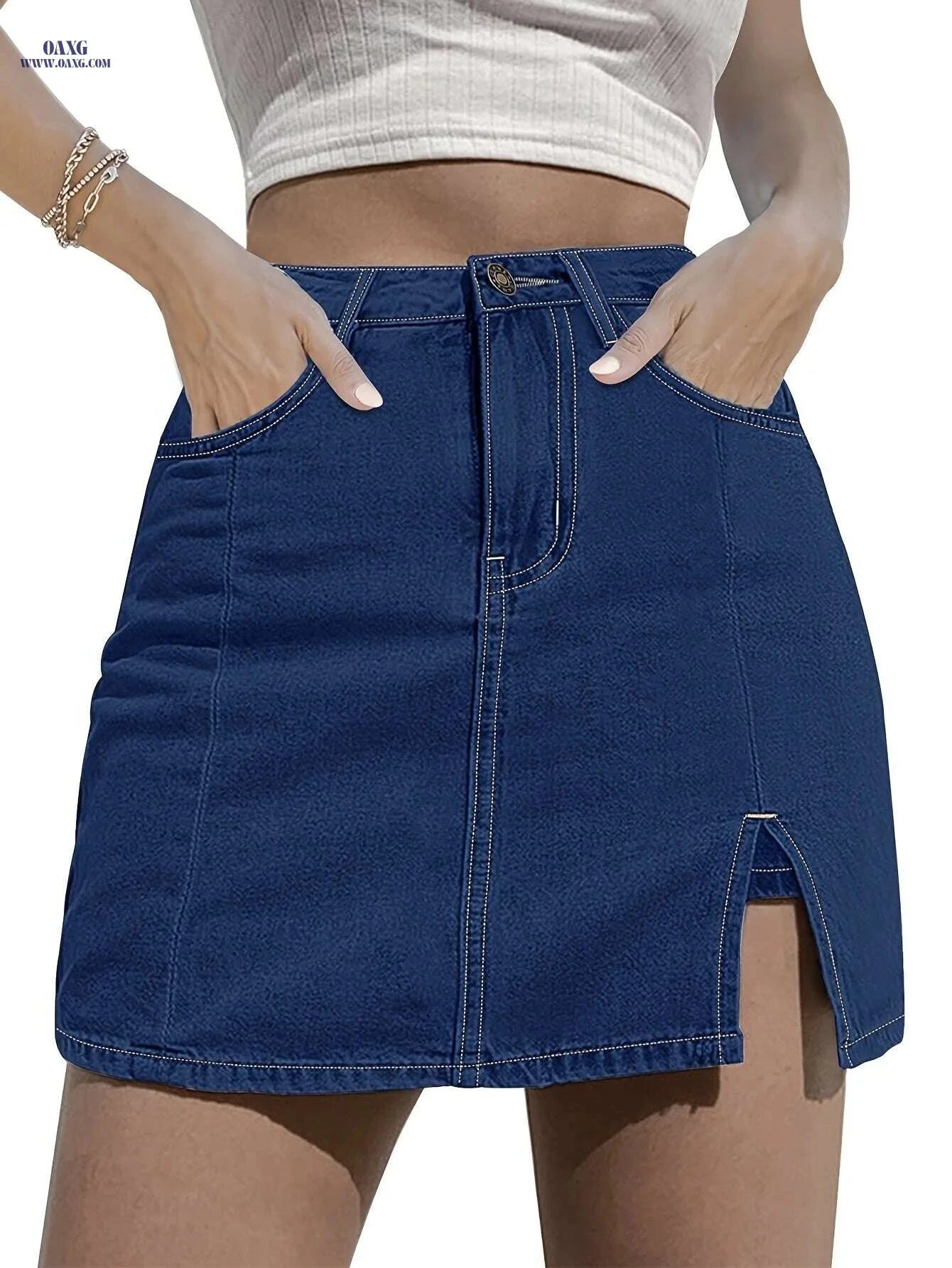 Women's High-Waisted Denim Mini Skirt - Lightweight Summer Style   OAXG grey / S