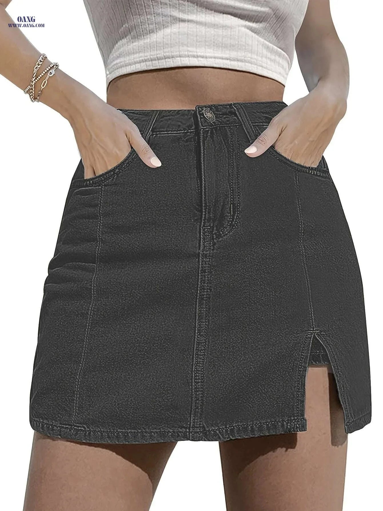 Women's High-Waisted Denim Mini Skirt - Lightweight Summer Style   OAXG grey / S