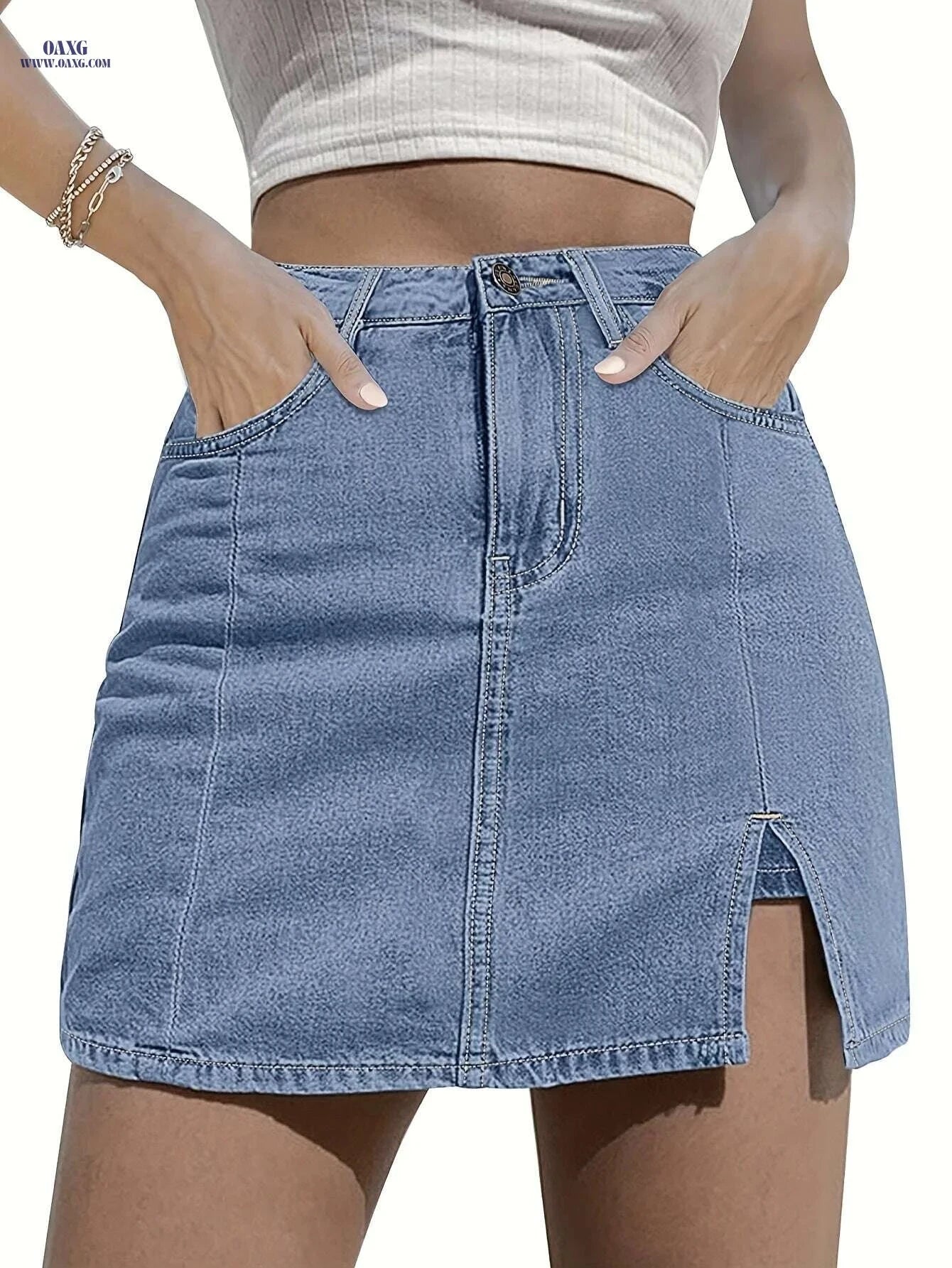 Women's High-Waisted Denim Mini Skirt - Lightweight Summer Style   OAXG grey / S