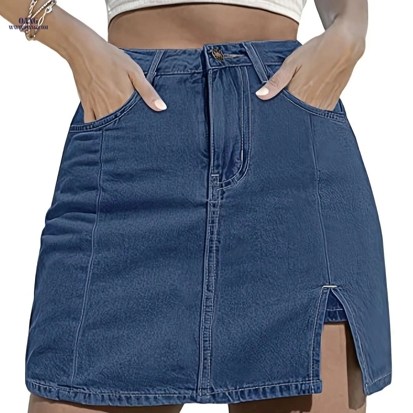 Women's High-Waisted Denim Mini Skirt - Lightweight Summer Style   OAXG grey / S