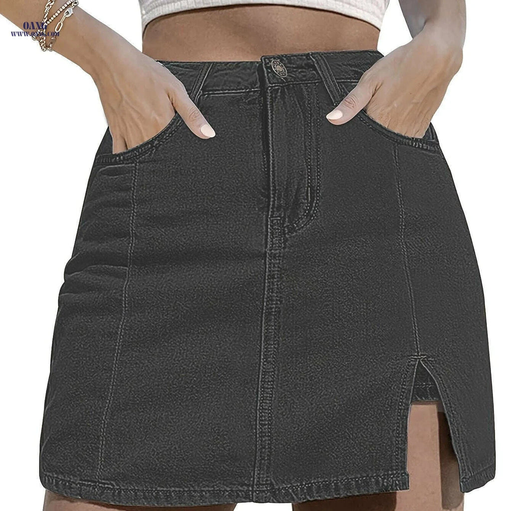 Women's High-Waisted Denim Mini Skirt - Lightweight Summer Style   OAXG 