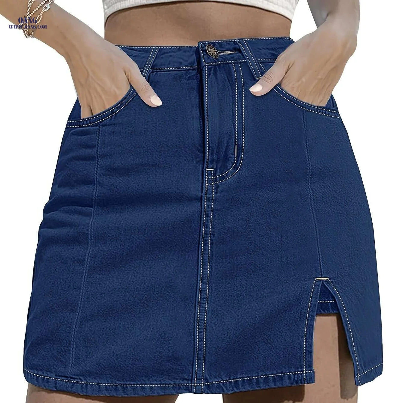 Women's High-Waisted Denim Mini Skirt - Lightweight Summer Style   OAXG 