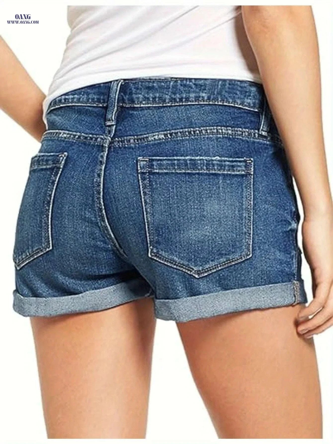 Women's High-Waisted Denim Shorts - Distressed Rolled Hem Jeans   OAXG 