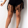 Women's High-Waisted Denim Shorts - Frayed Hem & Ripped Tassels   OAXG 