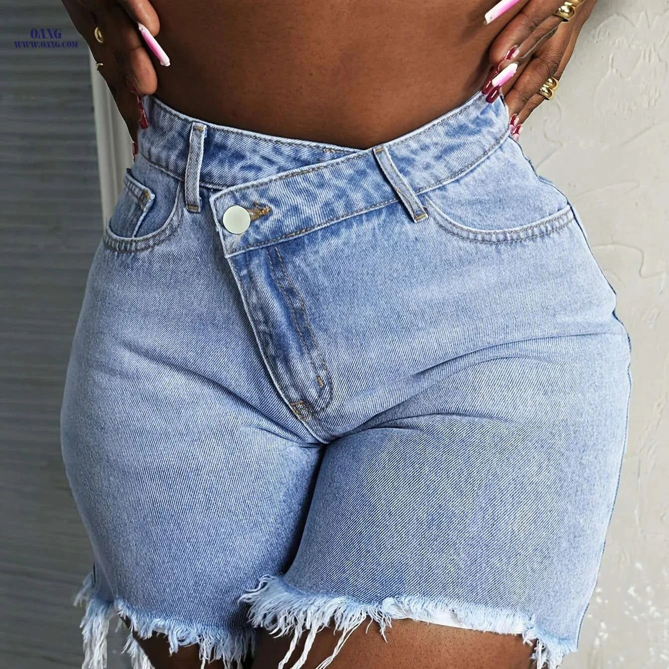 Women's High Waisted Denim Shorts - Summer Casual Irregular Cut   OAXG 