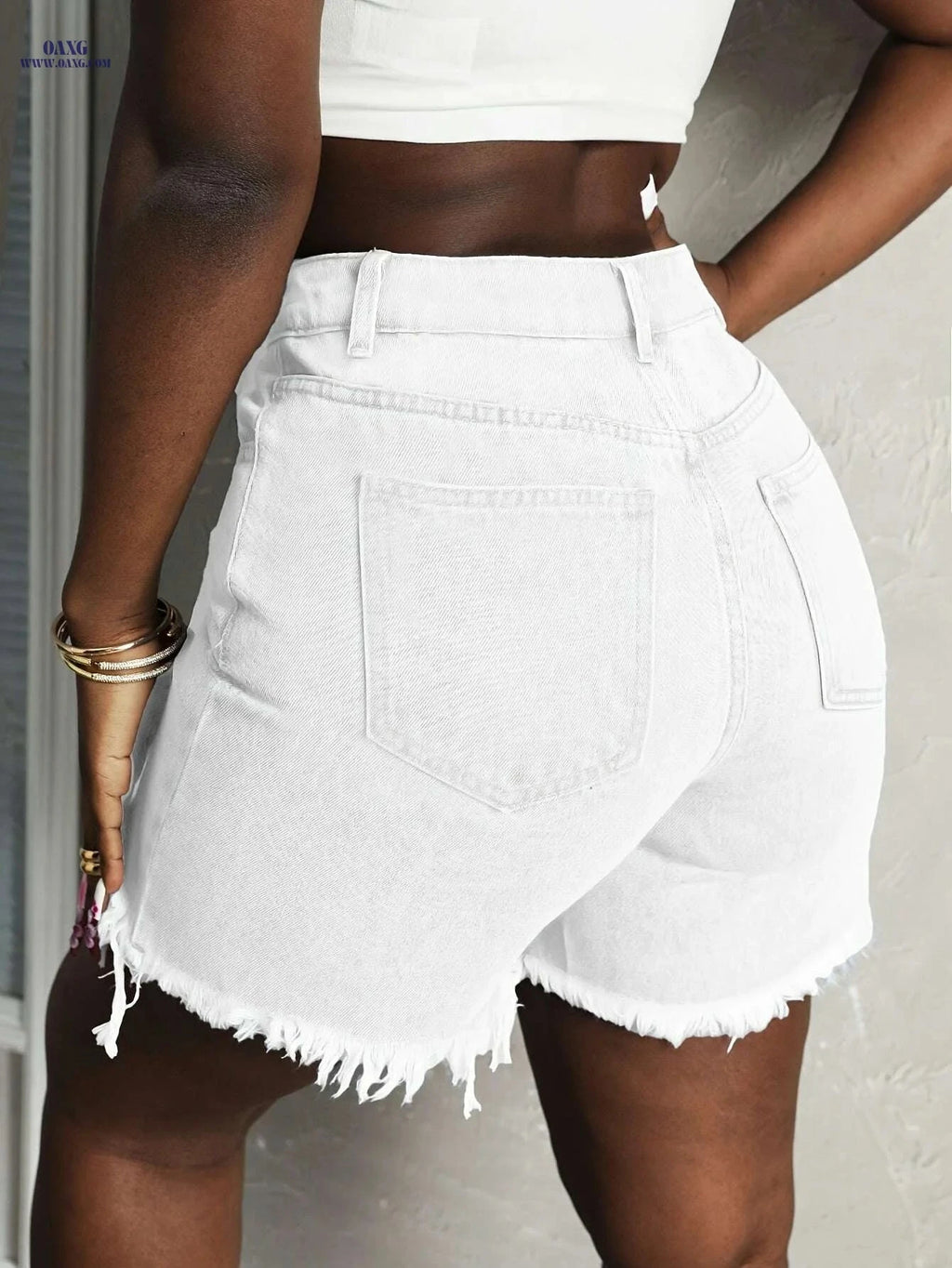 Women's High Waisted Denim Shorts - Summer Casual Irregular Cut   OAXG 