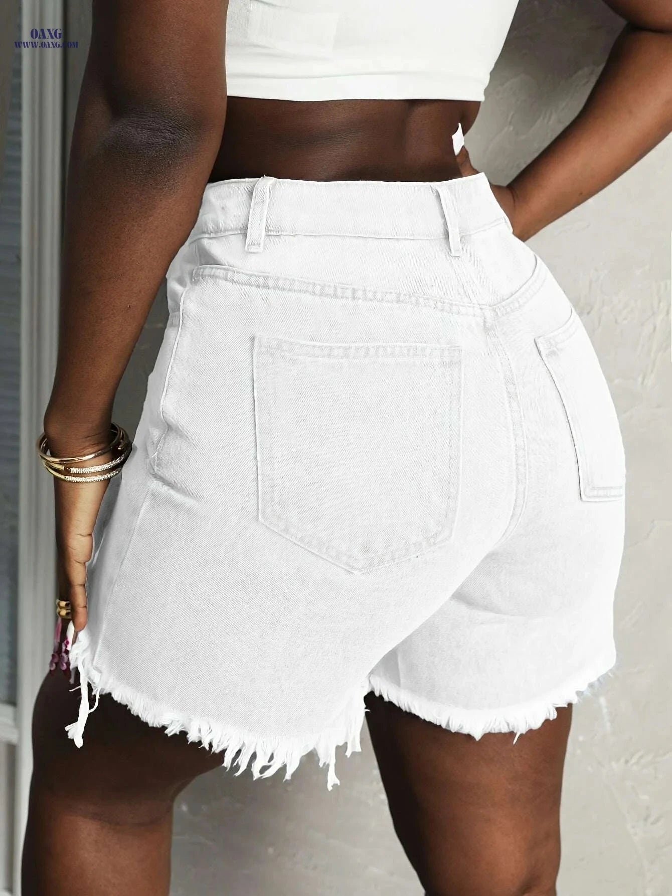 Women's High Waisted Denim Shorts - Summer Casual Irregular Cut   OAXG 