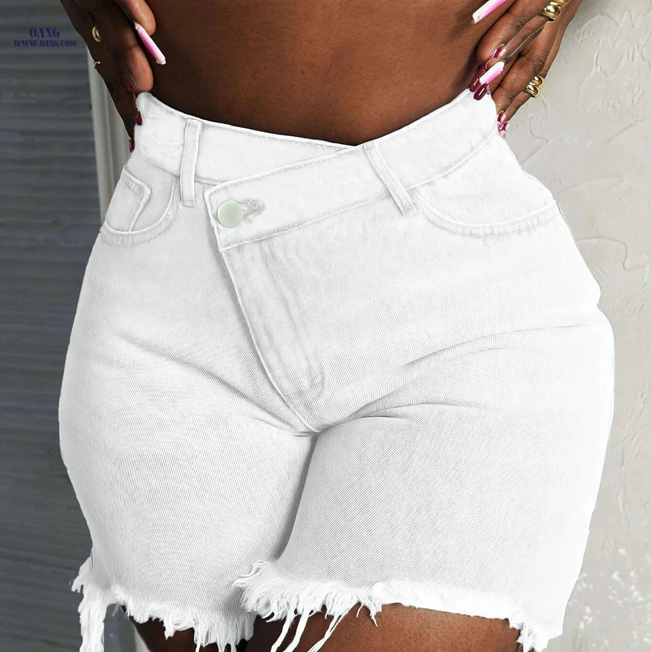 Women's High Waisted Denim Shorts - Summer Casual Irregular Cut   OAXG 