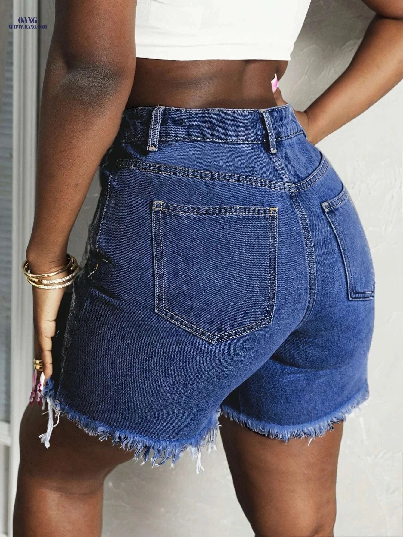 Women's High Waisted Denim Shorts - Summer Casual Irregular Cut   OAXG 