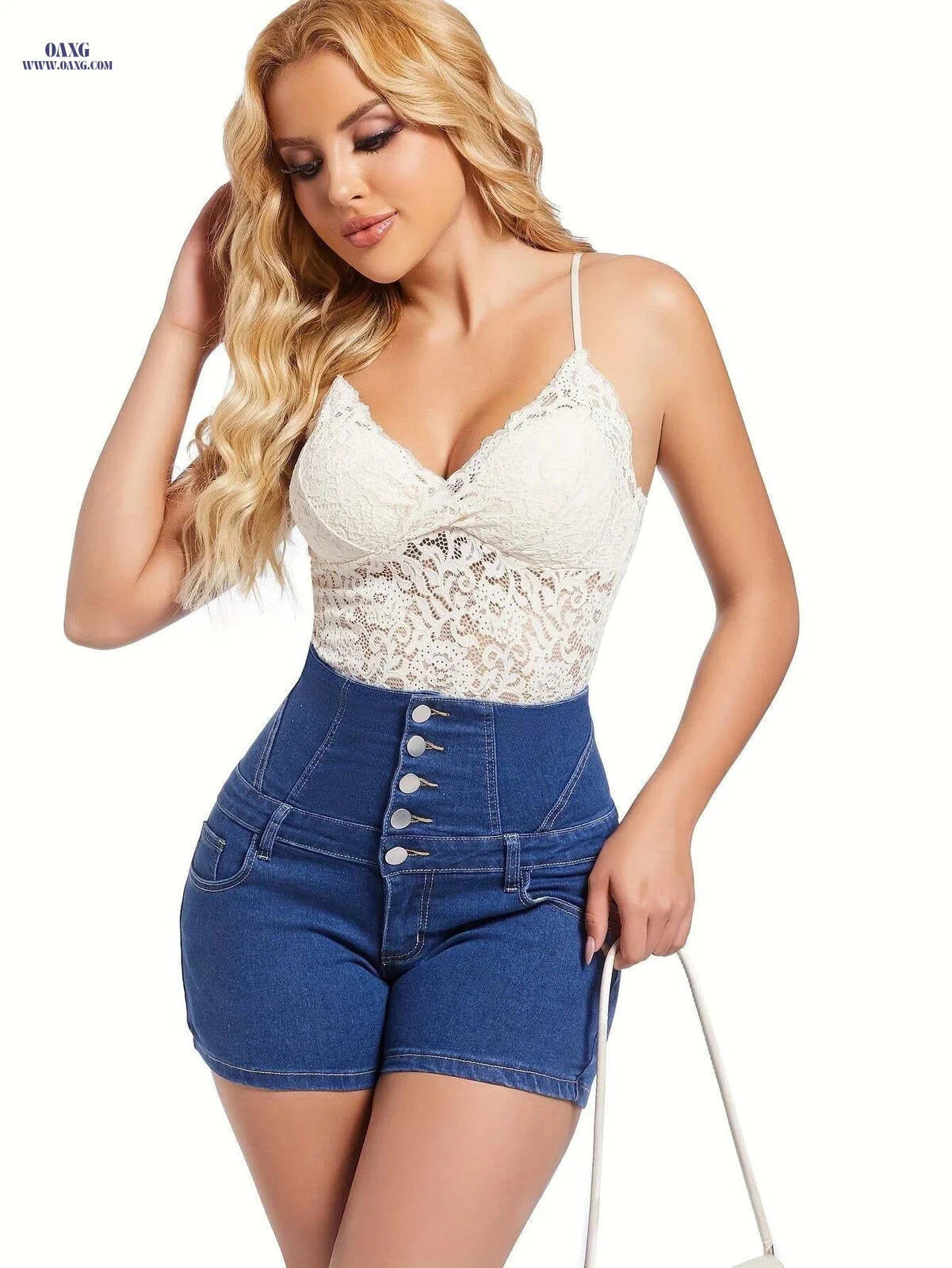 Women's High-Waisted Denim Shorts - Vintage Chic & Comfortable Fit   OAXG 