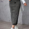 Women's High-Waisted Denim Skirt - Retro Stretchy Bodycon Style   OAXG grey / S