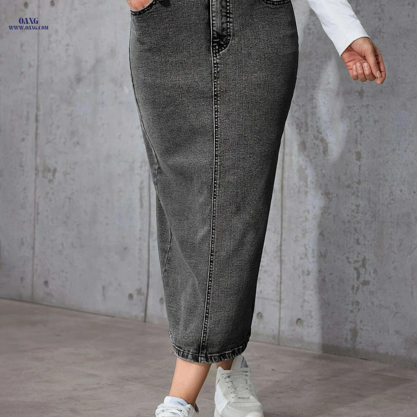 Women's High-Waisted Denim Skirt - Retro Stretchy Bodycon Style   OAXG grey / S