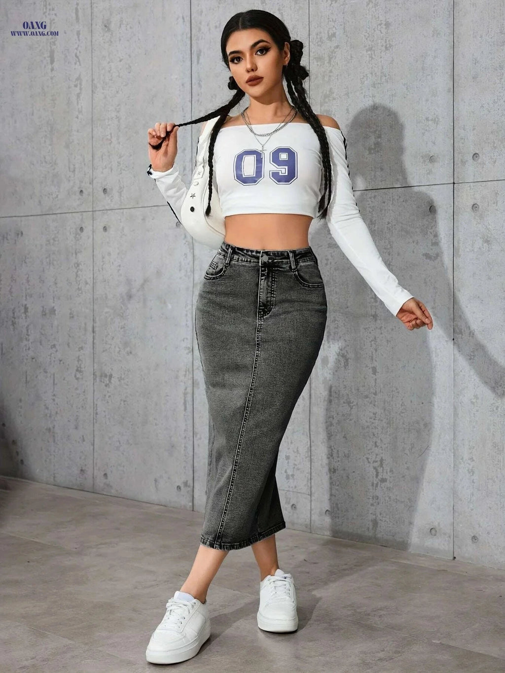 Women's High-Waisted Denim Skirt - Retro Stretchy Bodycon Style   OAXG 