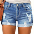 Women's High Waisted Distressed Denim Shorts - Casual Summer Style   OAXG 