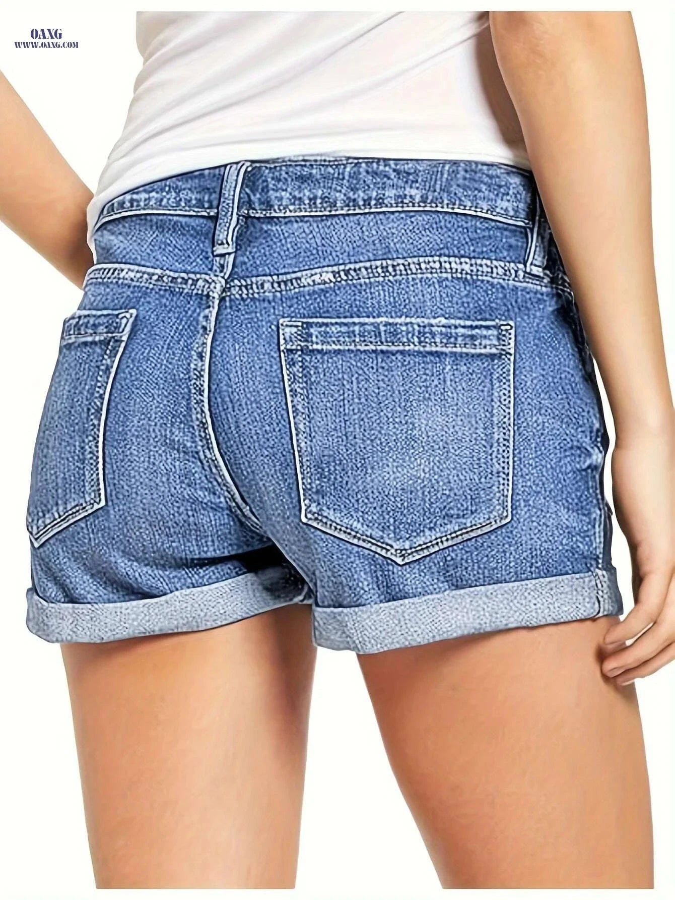 Women's High Waisted Distressed Denim Shorts - Casual Summer Style   OAXG 