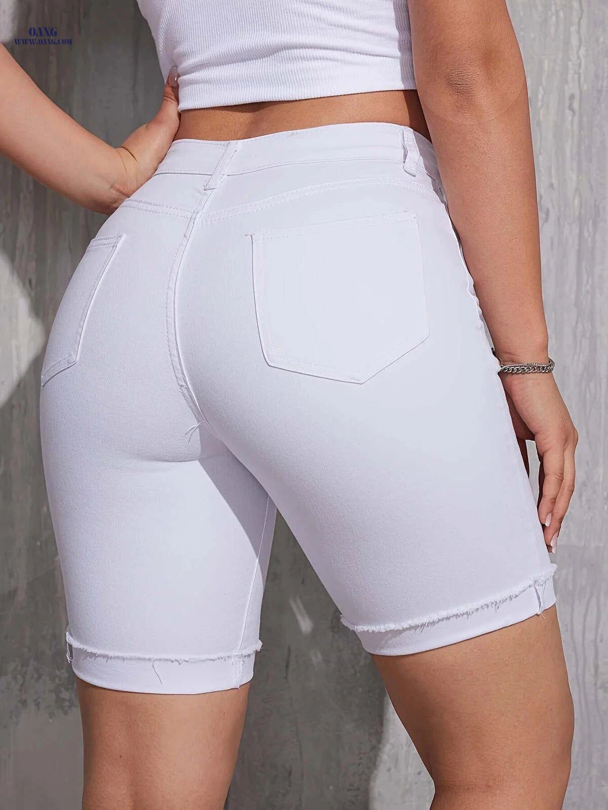 Women's High-Waisted Distressed Denim Shorts - Casual Summer Style   OAXG 