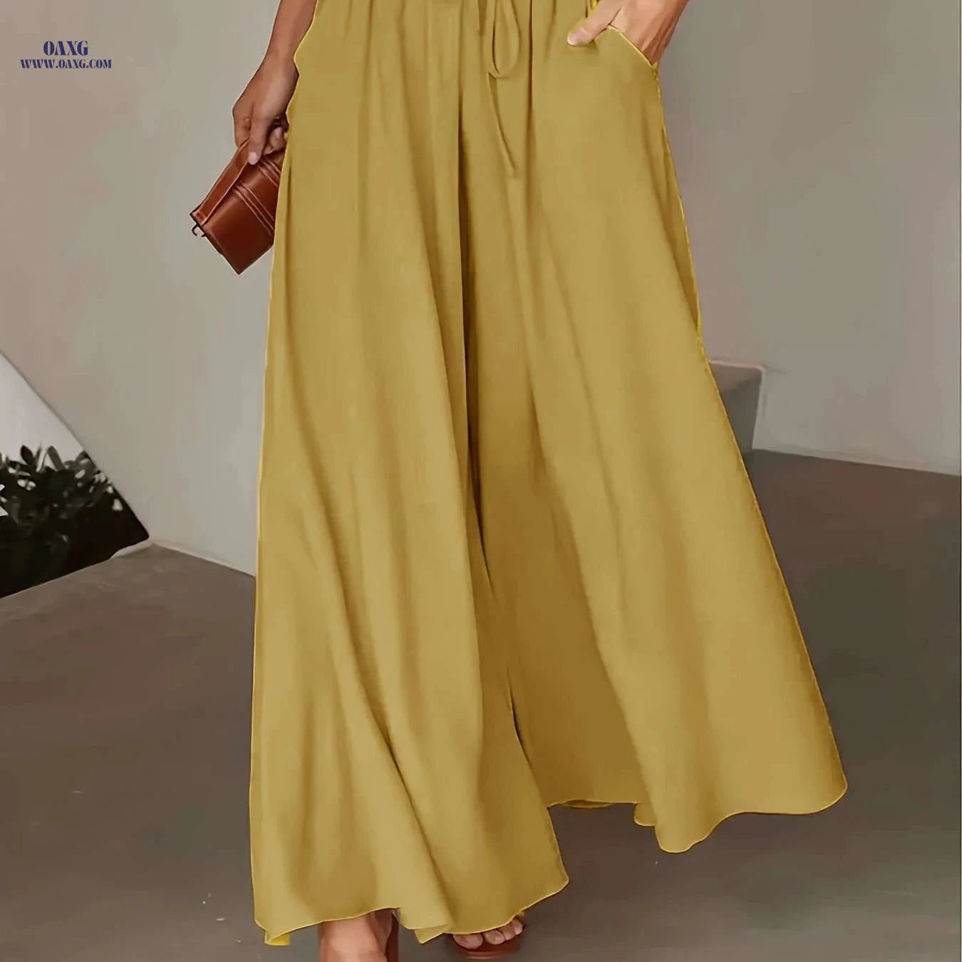 Women's High-Waisted Drawstring Pants - Casual Loose Wide-Leg Fit   OAXG Navy Color / S