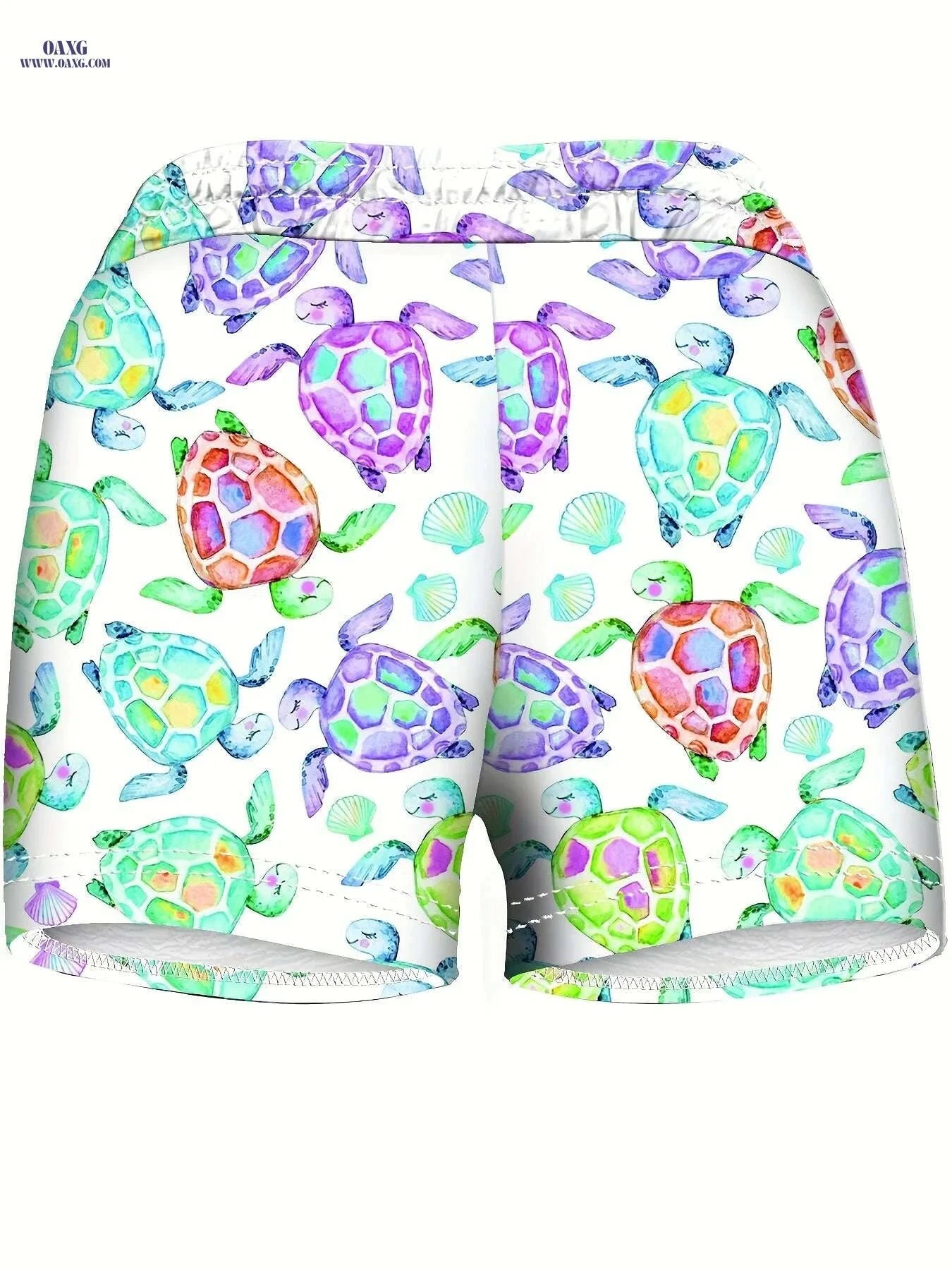 Women's High-Waisted Elastic Shorts - Adjustable Drawstring, Turtle Print   OAXG 